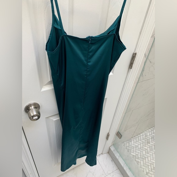 Satin Cowl Neck Midi Dress Turquoise Spaghetti straps - Picture 7 of 11